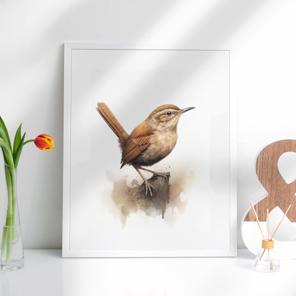 Watercolor Wren Bird Portrait Wall Art Illustration Print Poster Unframed - Picture 4 of 9